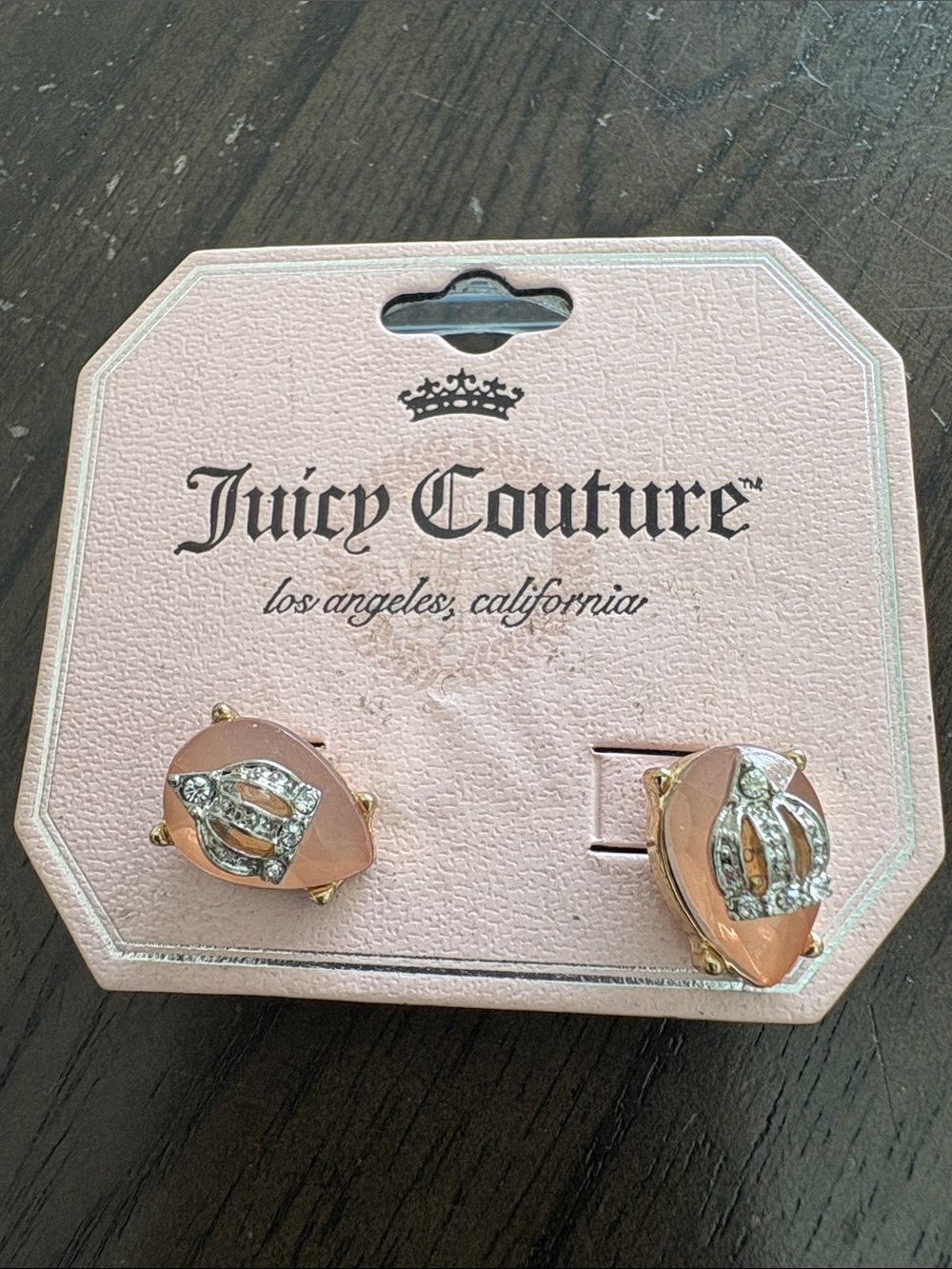 Juicy Couture Pink Teardrop Crown Stud Earrings with Crystals